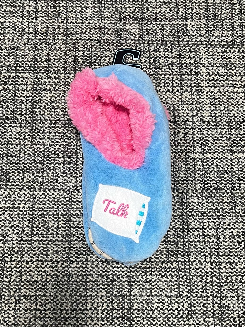 Women's Blue & Pink Plush Slip-On Slippers with 'Pillow Talk' Patch